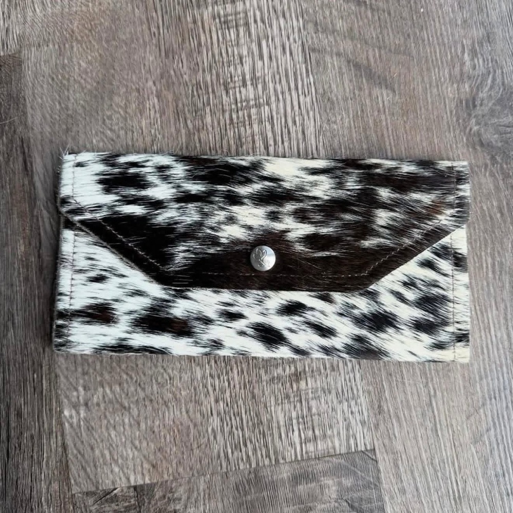 Cowhide Print Envelope Wallet - Black & White